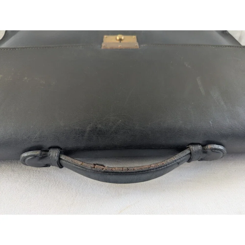 Vintage Gucci Black Leather Briefcase Satchel Attache Push Lock Made in Italy
